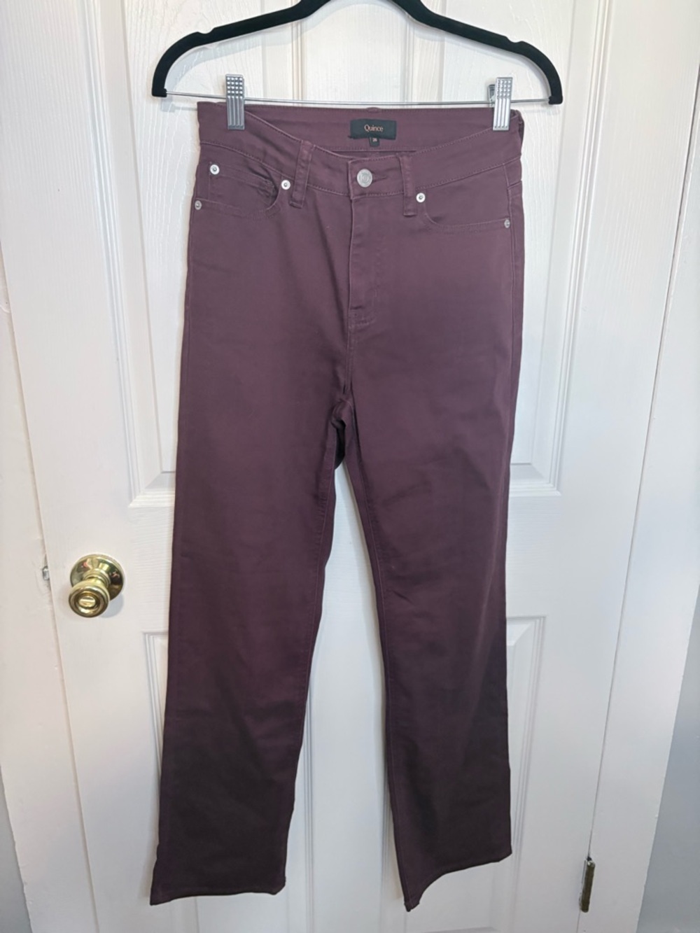Quince Bella Stretch Straight Jeans Wine Red High Rise Size 26 30” Inseam - Picture 4 of 12